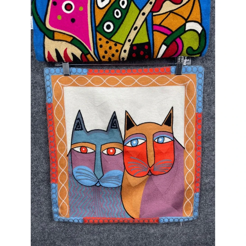 Leowoo Cat Pillow Covers Set of 2 OS Multicolor Excellent Embroidered Folk Art